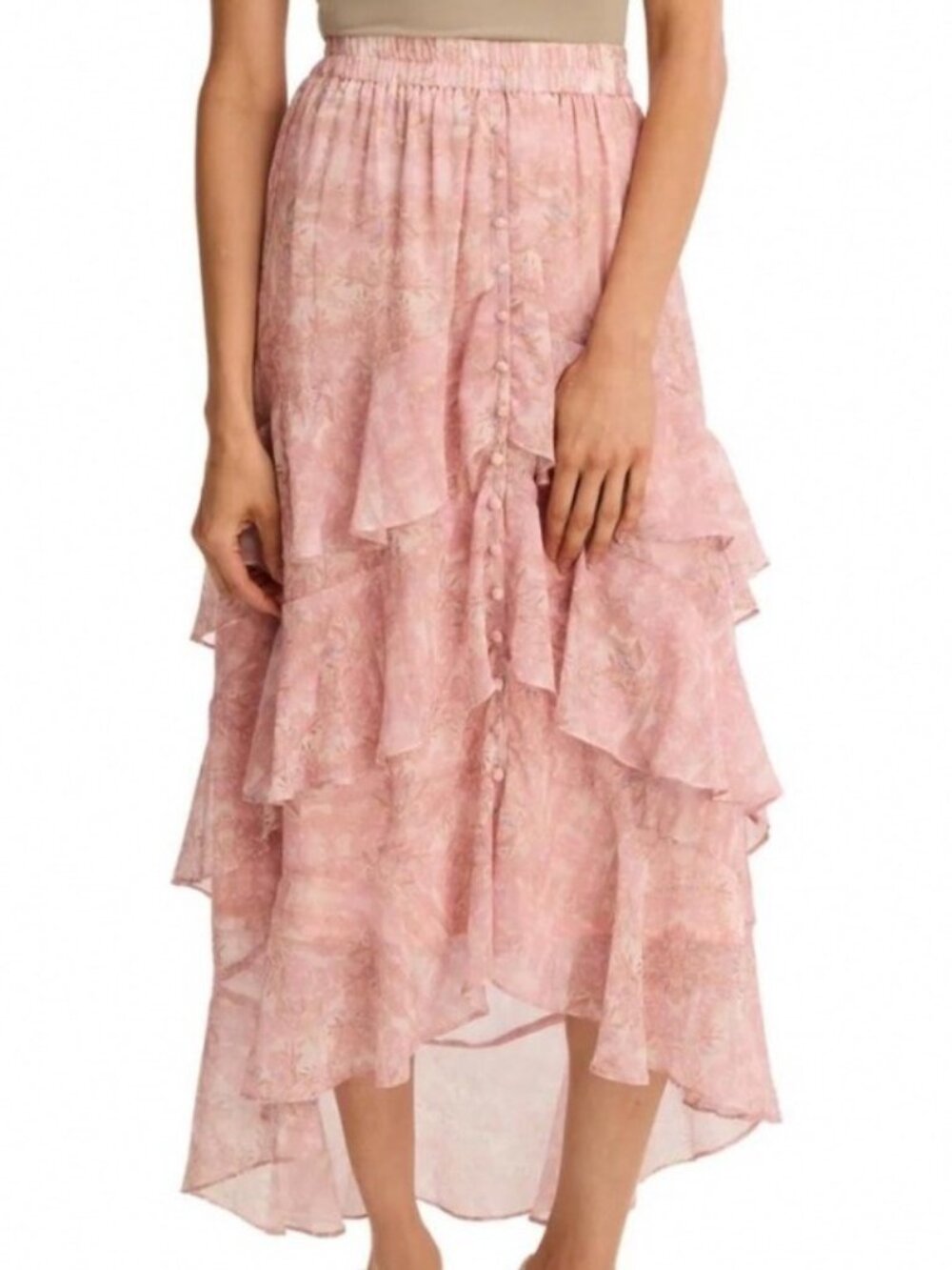 Allison New York Ella Midi Skirt Blush Kaleidoscope Ruffle Hi Low NWT S $214